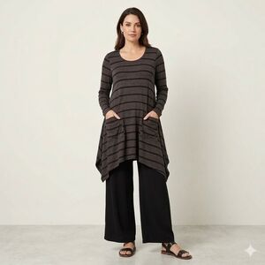 Alembika Linear Tunic Top Size 3 / Medium Oversize Assymetrical Hem Black Brown